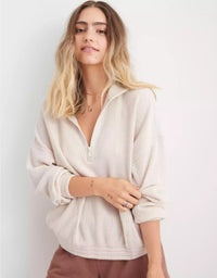 Aerie Oat Waffle Quarter Zip (S)