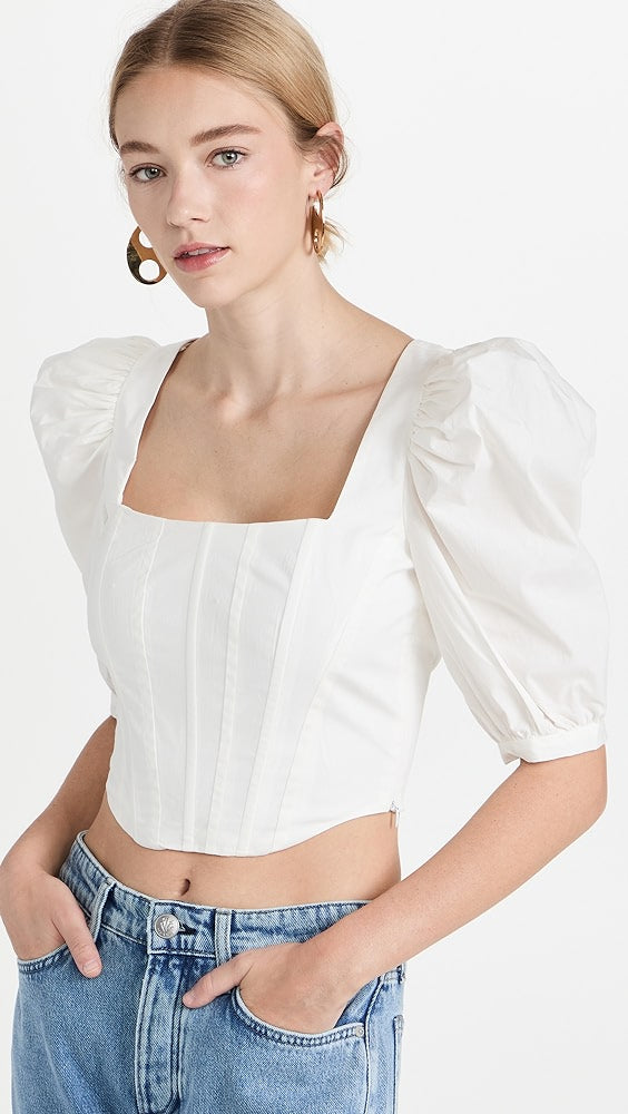 White Puff Sleeve Corset Top (S)